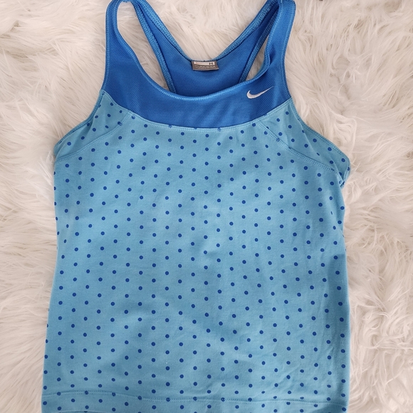 Women's Nike Athletic Racerback Tank Top. Light Blue with Polka Dots - Picture 1 of 5